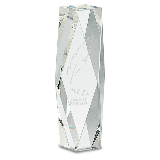 8" Clear Crystal Facet Tower crystal award laser engravable