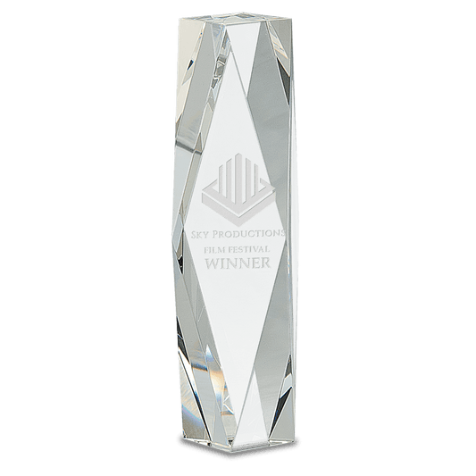 10" Clear Crystal Facet Tower crystal award laser engravable