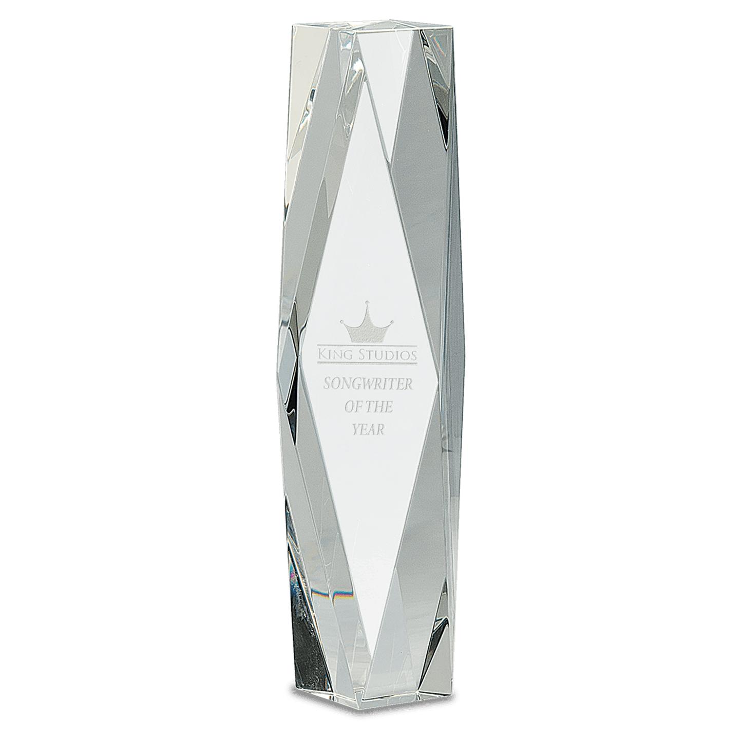 12" Clear Crystal Facet Tower crystal award laser engravable
