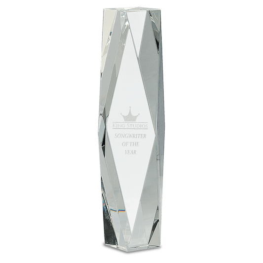 12" Clear Crystal Facet Tower crystal award laser engravable