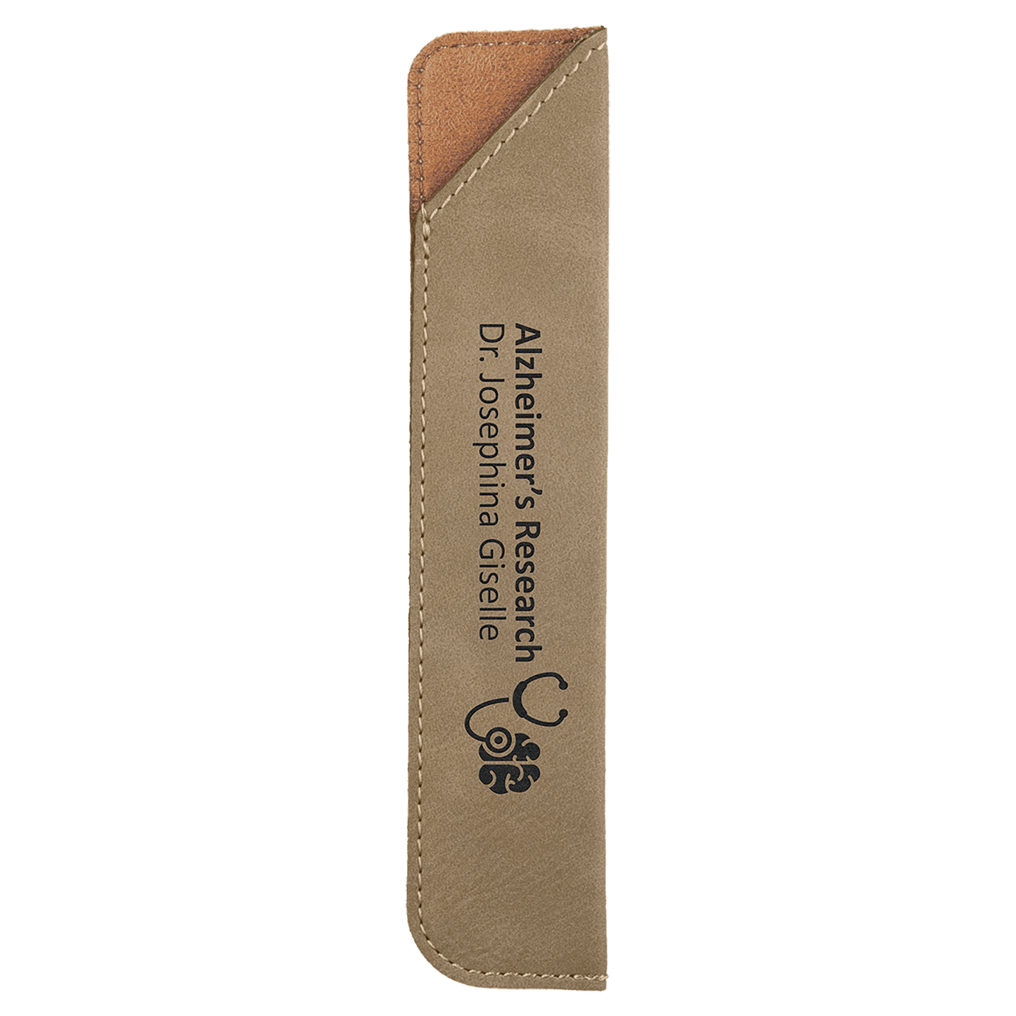 Light Brown 6 1/4" laser engravable leatherette pen sleeve personalized gift