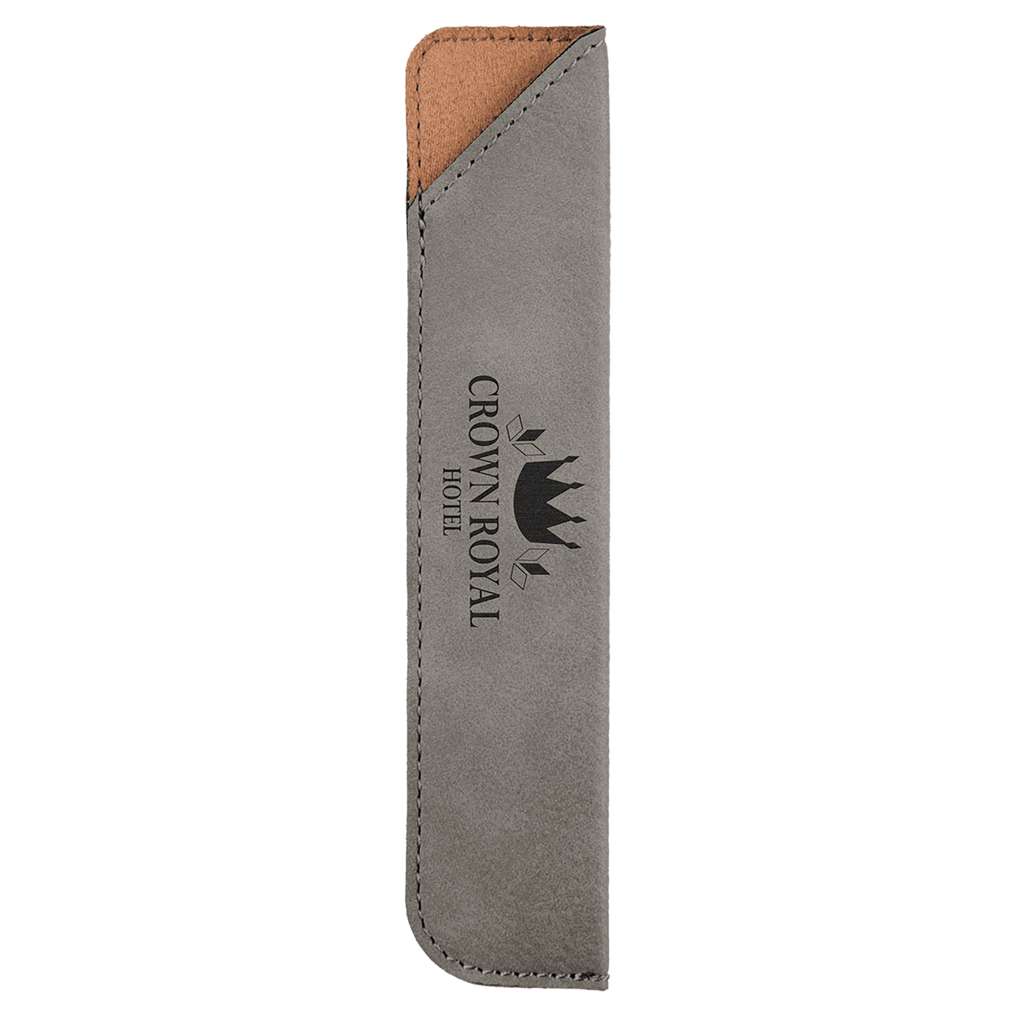 Gray 6 1/4" laser engravable leatherette pen sleeve personalized gift