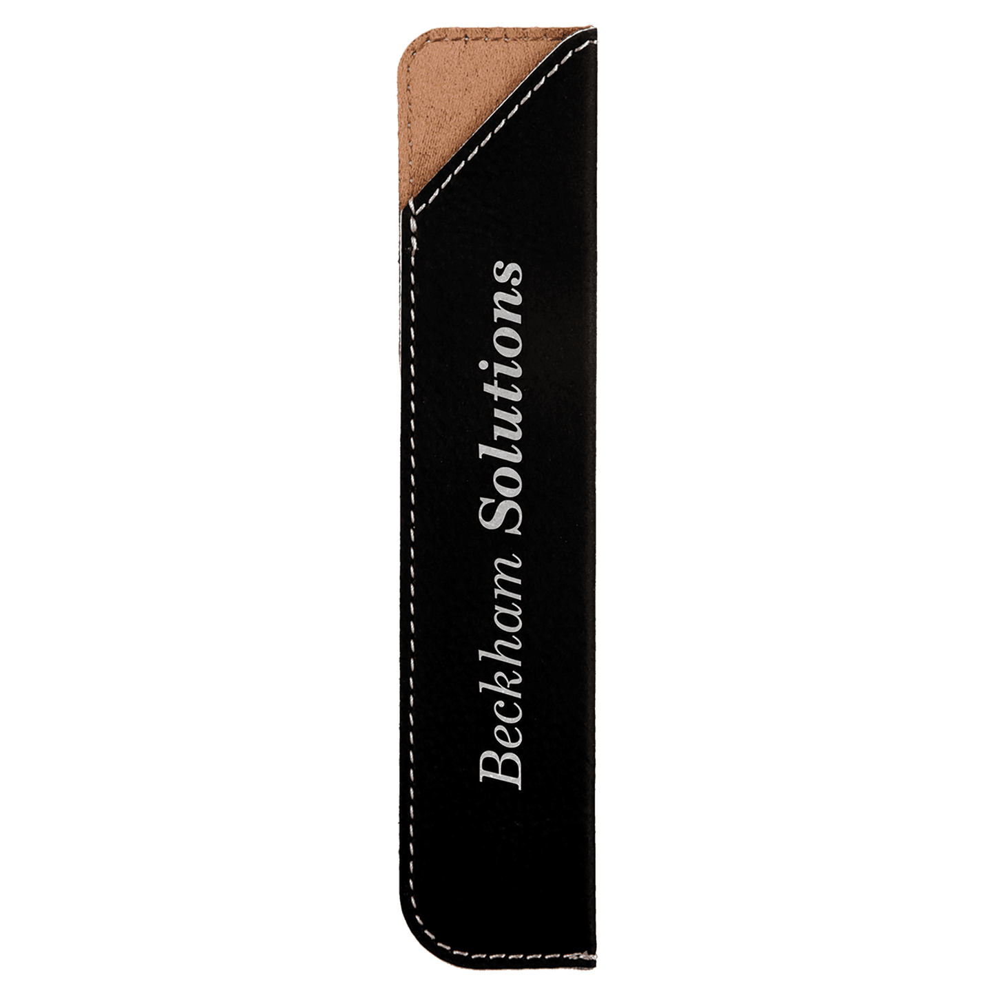 Black/Silver 6 1/4" laser engravable leatherette pen sleeve personalized gift