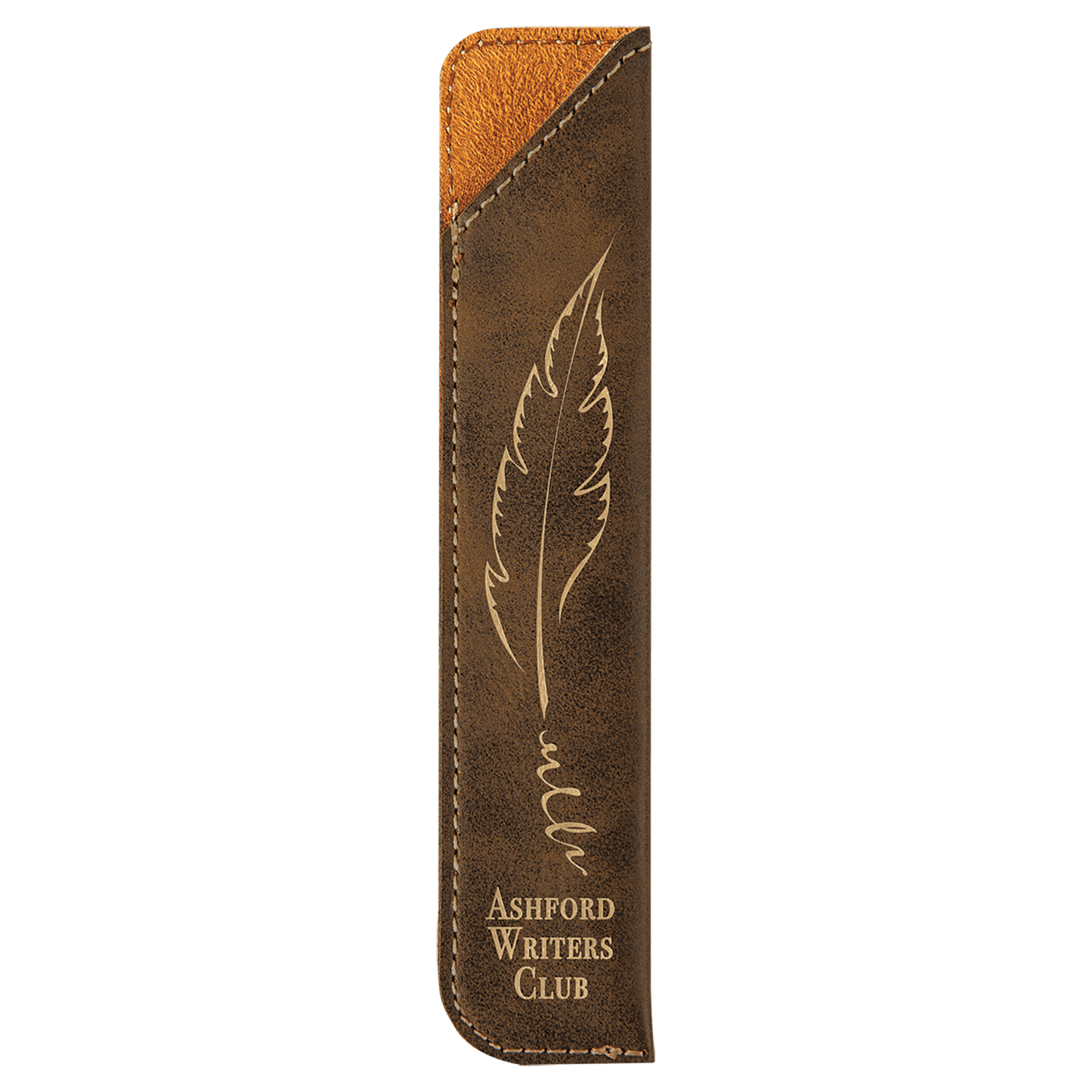 Rustic/Gold 6 1/4" laser engravable leatherette pen sleeve personalized gift