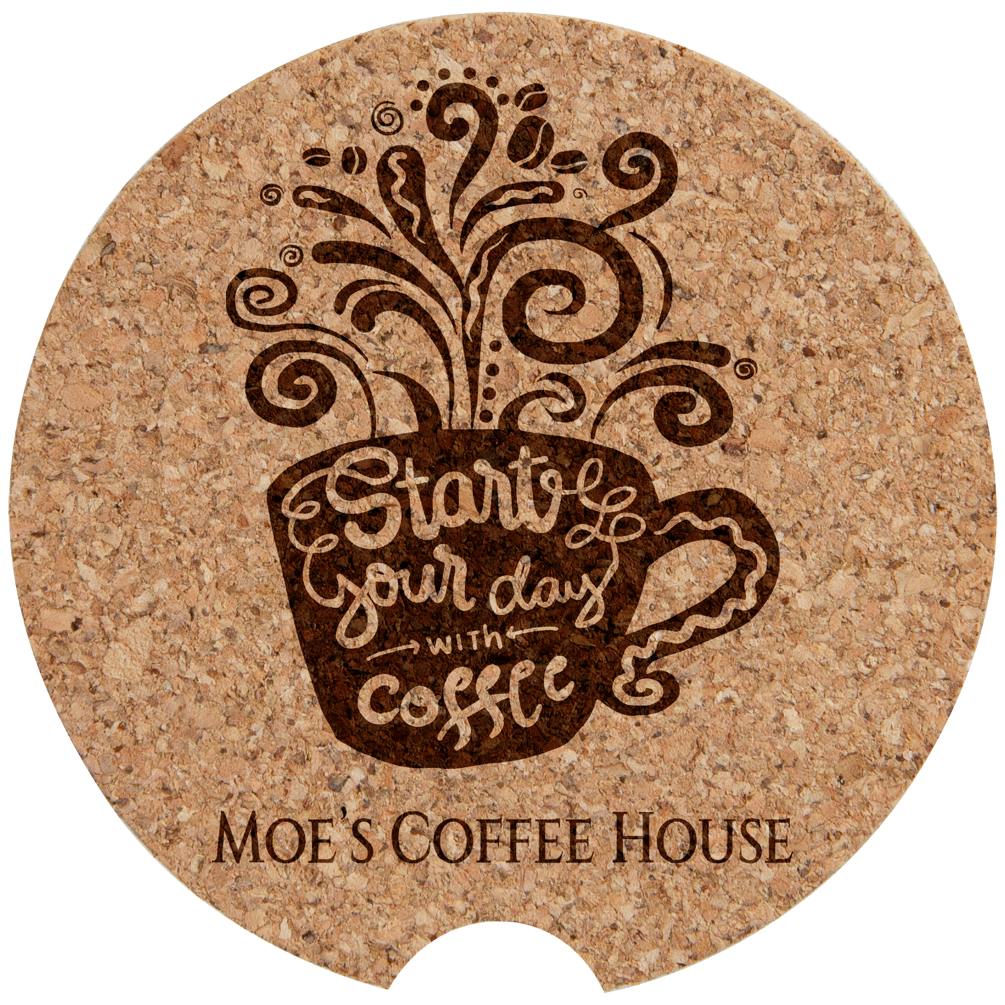 Personalized 2.5 inch cork car cup holder coaster with custom engraved name or monogram