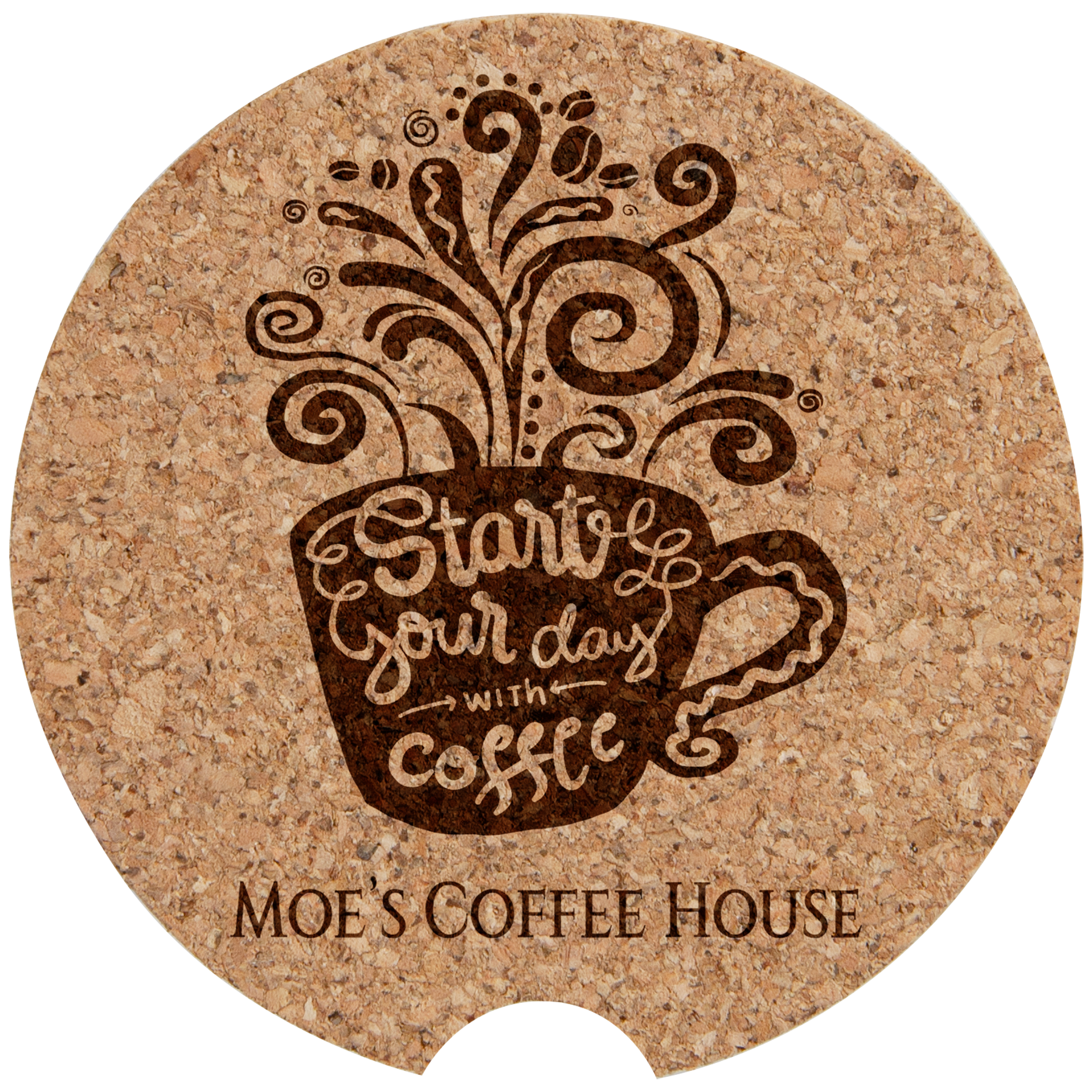Personalized 2.5 inch cork car cup holder coaster with custom engraved name or monogram