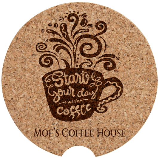 Personalized 2.5 inch cork car cup holder coaster with custom engraved name or monogram
