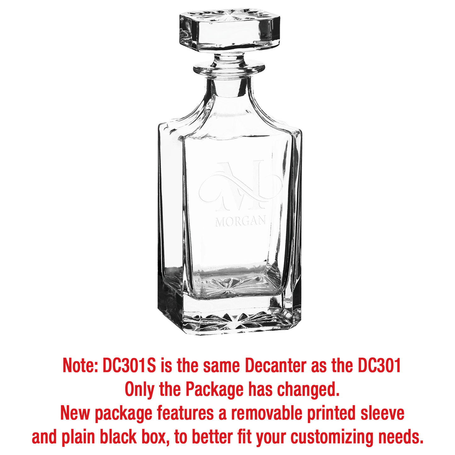 750ml Square Glass Decanter with Black Gift Box and Printed Paper Sleeve   (Same as DC301 with Printed Box)