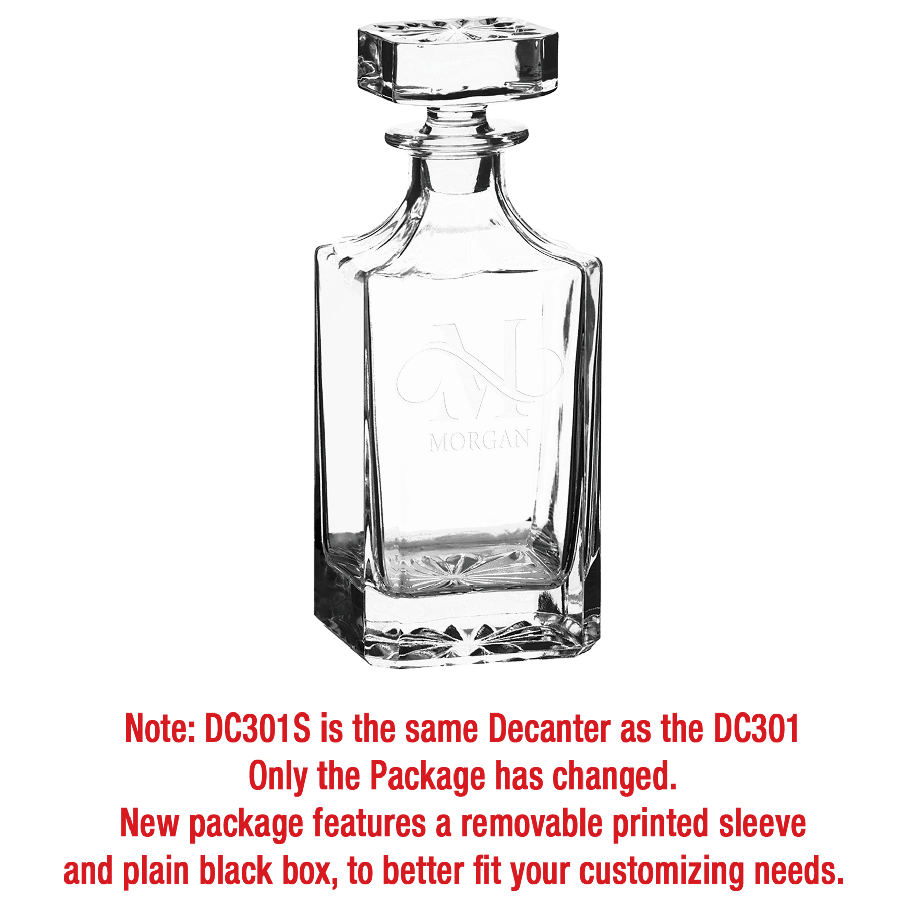 750ml Square Glass Decanter with Black Gift Box and Printed Paper Sleeve   (Same as DC301 with Printed Box)