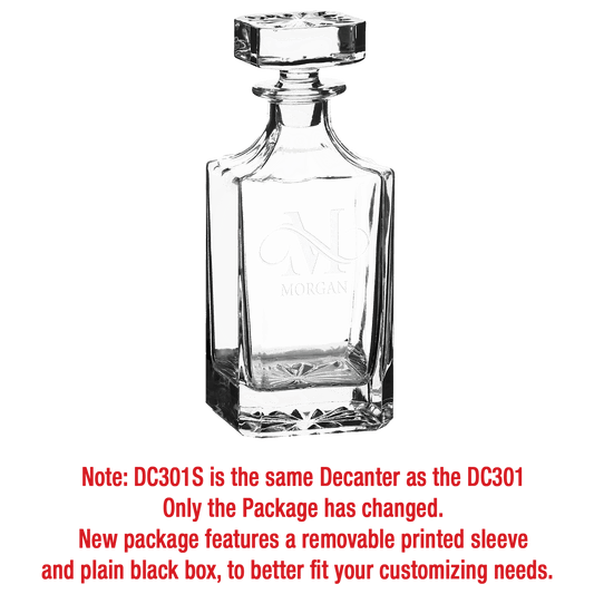 750ml Square Glass Decanter with Black Gift Box and Printed Paper Sleeve   (Same as DC301 with Printed Box)