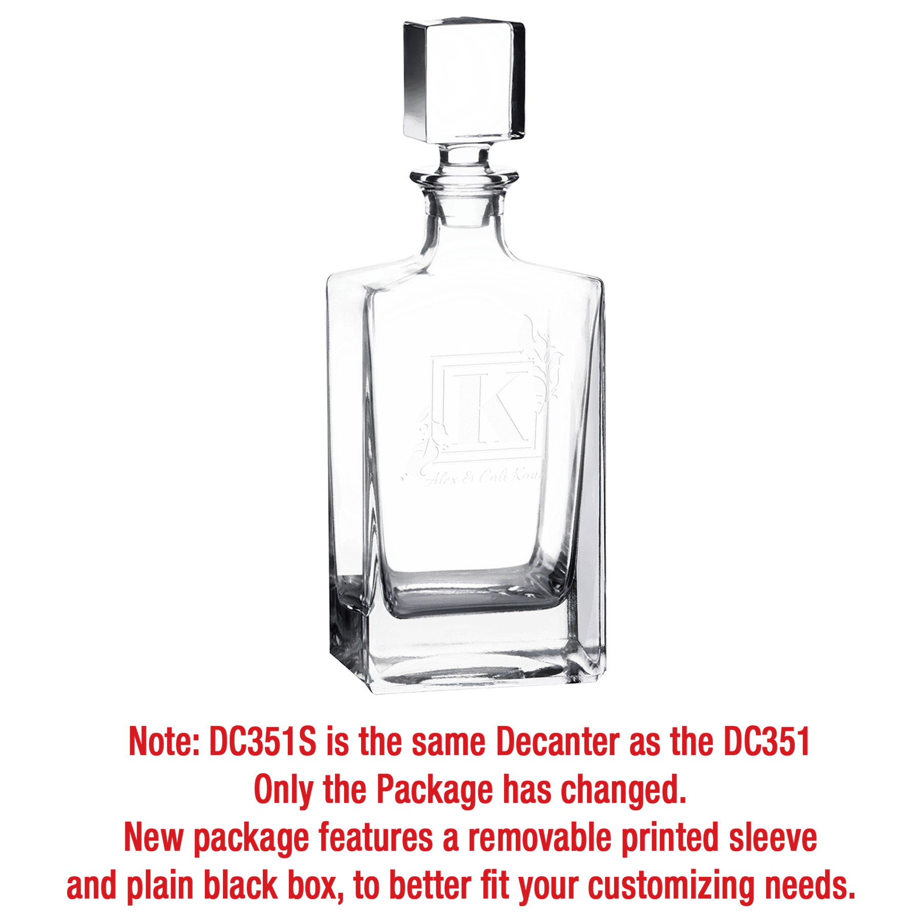 810ml Rectangle Glass Decanter with Black Gift Box and Printed Paper Sleeve (Same as DC351S with Printed Box)