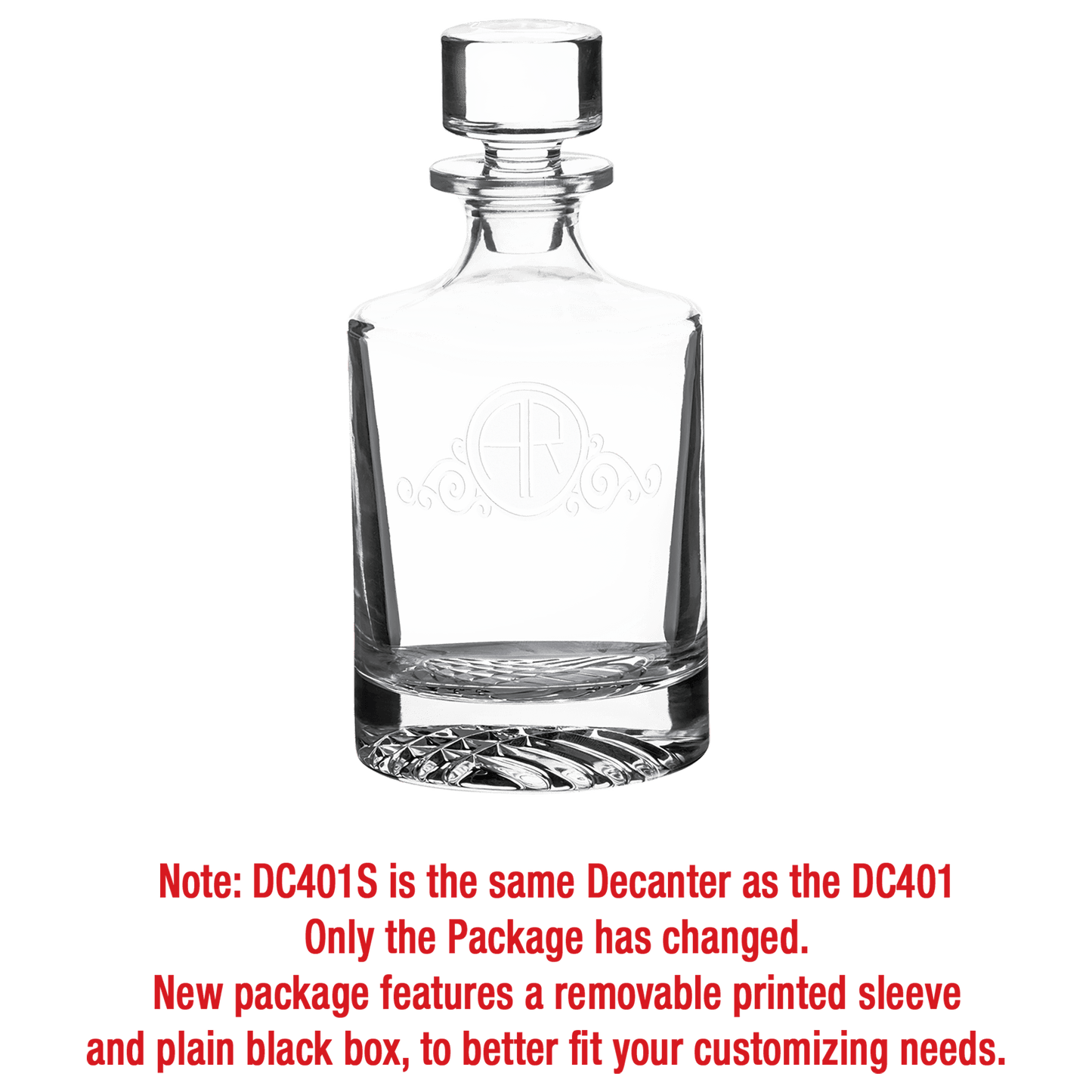 850ml Round Glass Decanter with Black Gift Box and Printed Paper Sleeve (Same as DC401S with Printed Box)