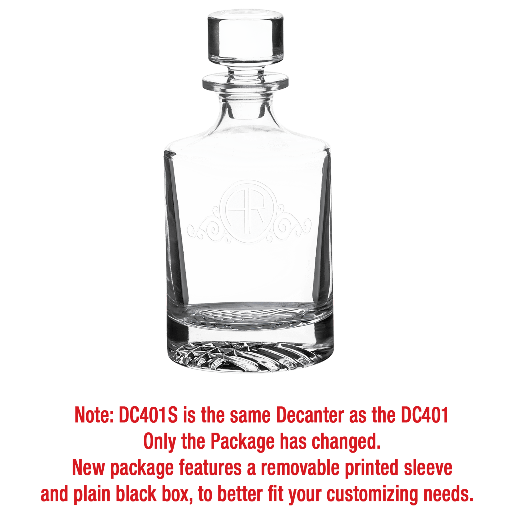 850ml Round Glass Decanter with Black Gift Box and Printed Paper Sleeve (Same as DC401S with Printed Box)