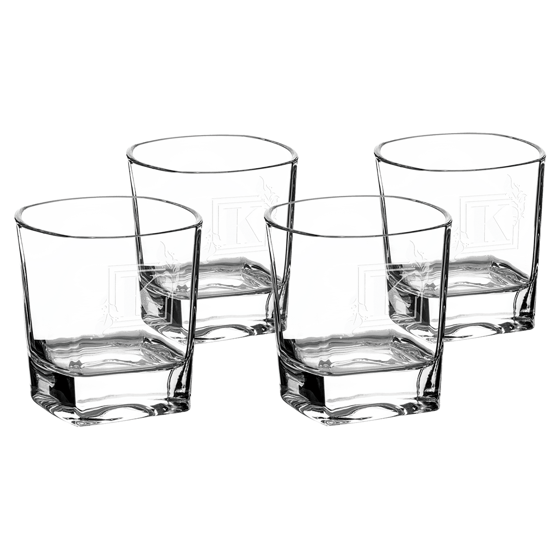 Glass 8 oz. Rectangle Rocks Glasses in a Gift Box (Same Glass as the DCG351 Decanter Set) Sold in Sets of laser engravable