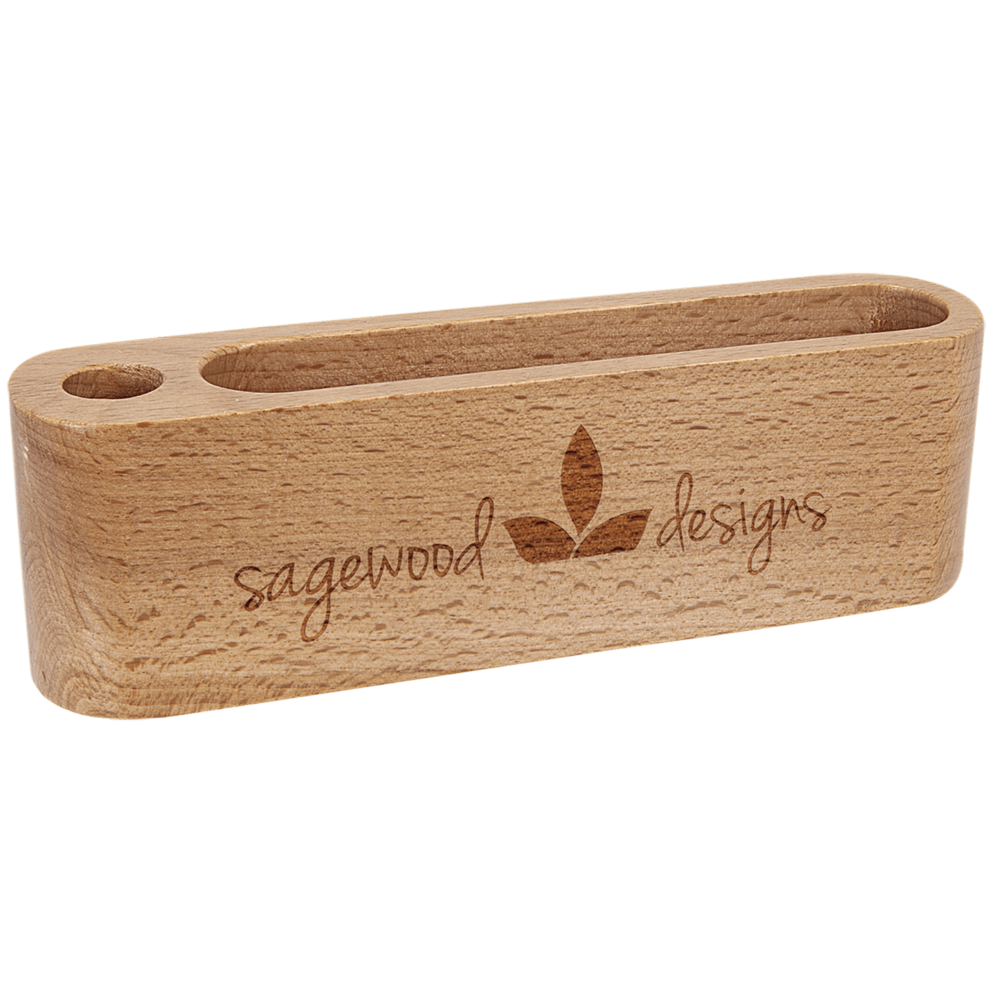 5 1/4" Beech Wood Business Card and Pen Holder laser engravable