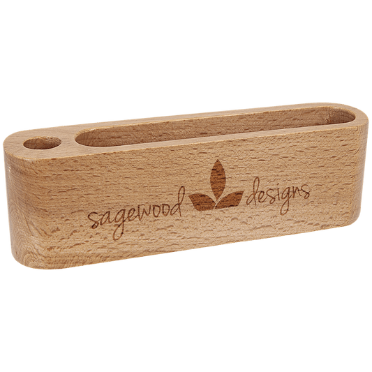 5 1/4" Beech Wood Business Card and Pen Holder laser engravable