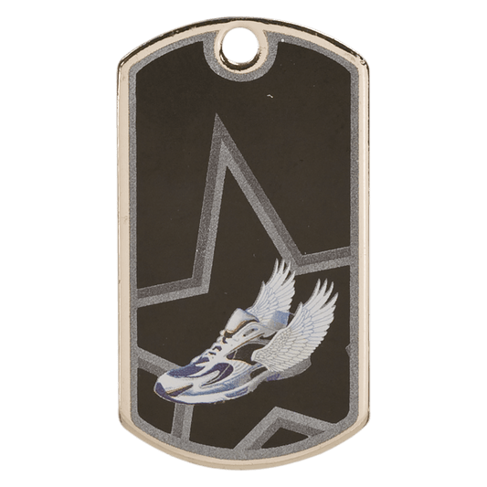 2" Black/Silver Track Laserable Star Dog Tag
