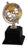 8 3/4" Gold/Silver Globe with Black Piano Finish Base crystal award laser engravable
