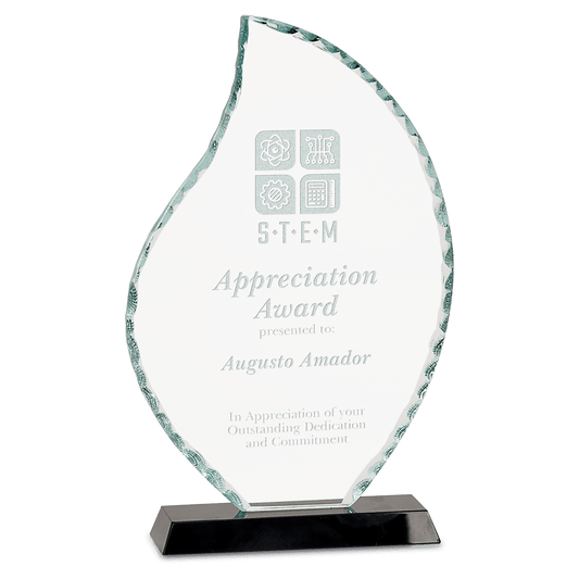 8 1/2" Flame Facet Glass on Black Base crystal award laser engravable