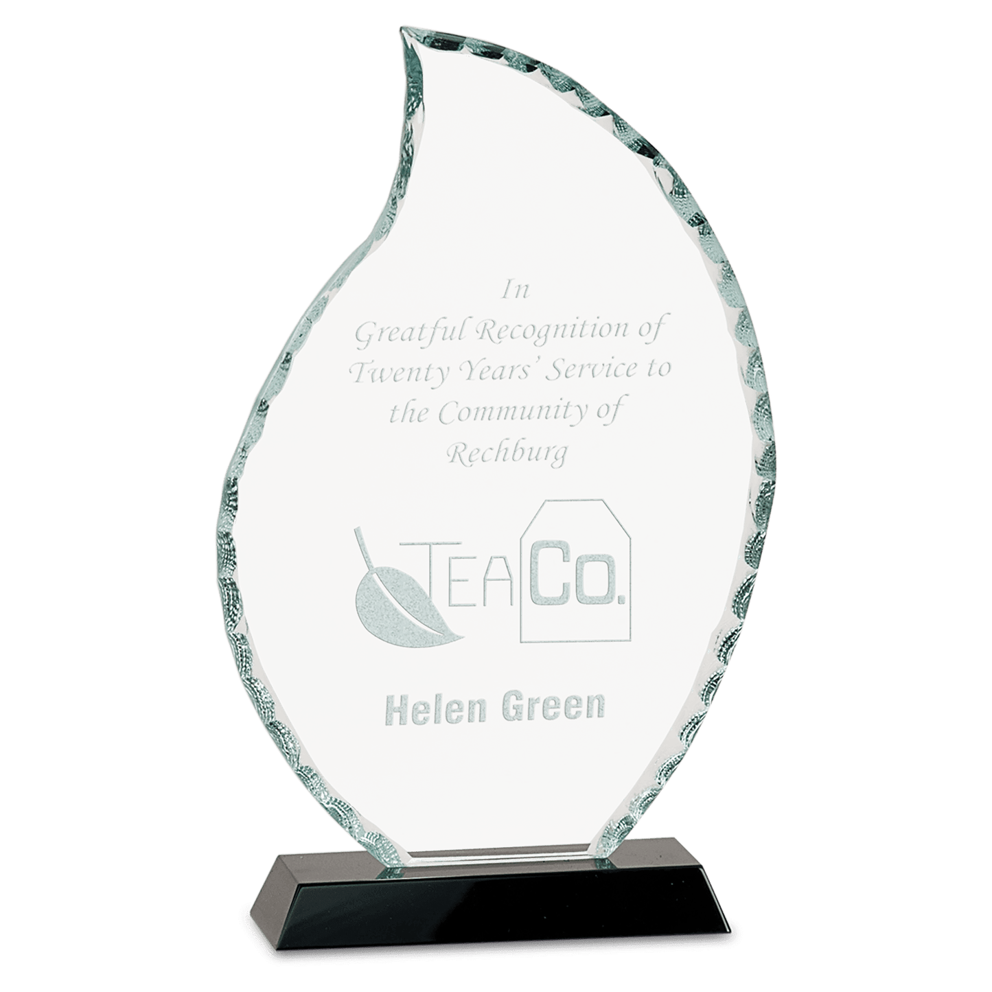 9 1/2" Flame Facet Glass on Black Base crystal award laser engravable