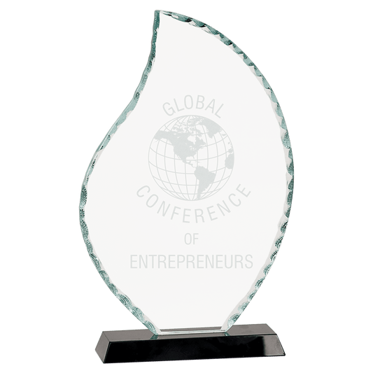 10 1/2" Flame Facet Glass on Black Base crystal award laser engravable