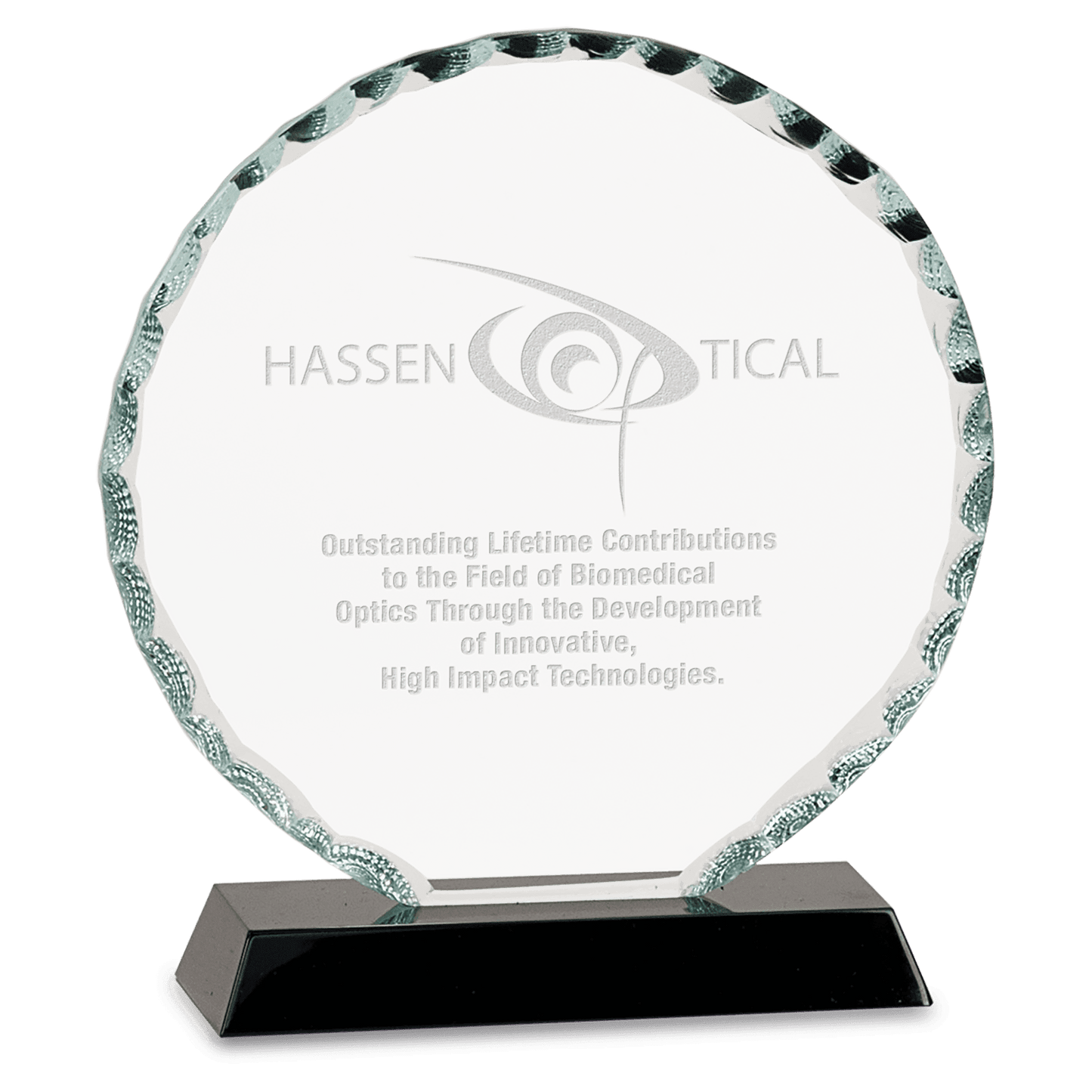 5" Round Facet Glass on Black Base crystal award laser engravable