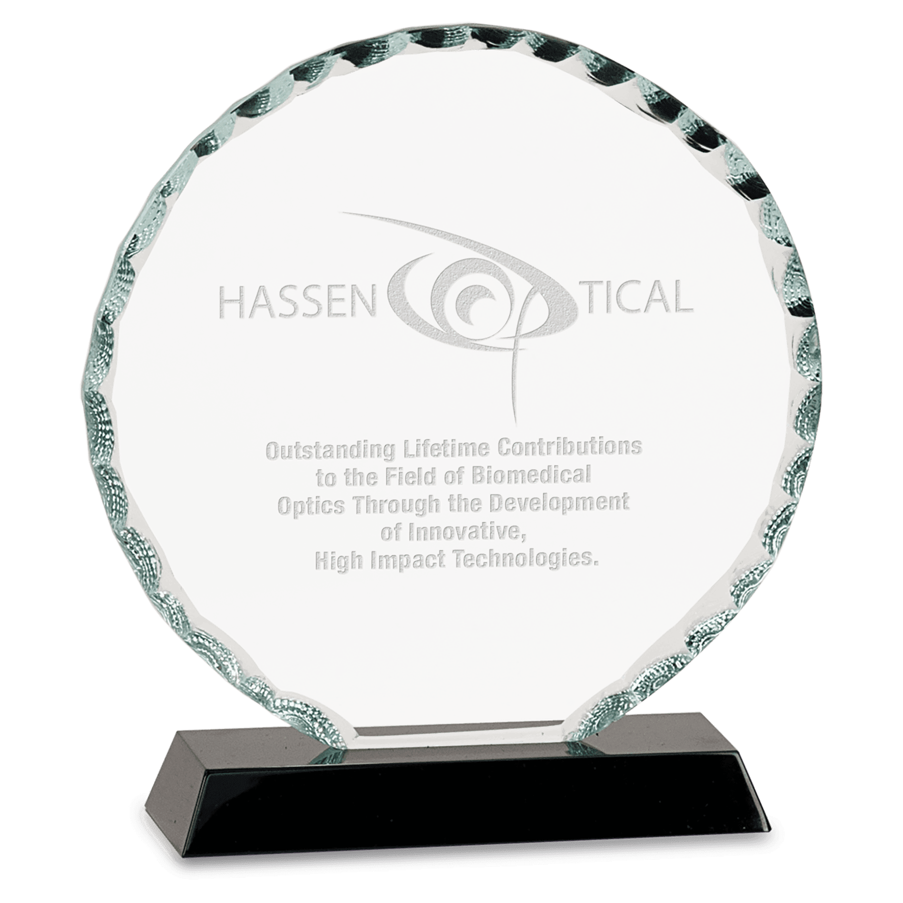 5" Round Facet Glass on Black Base crystal award laser engravable