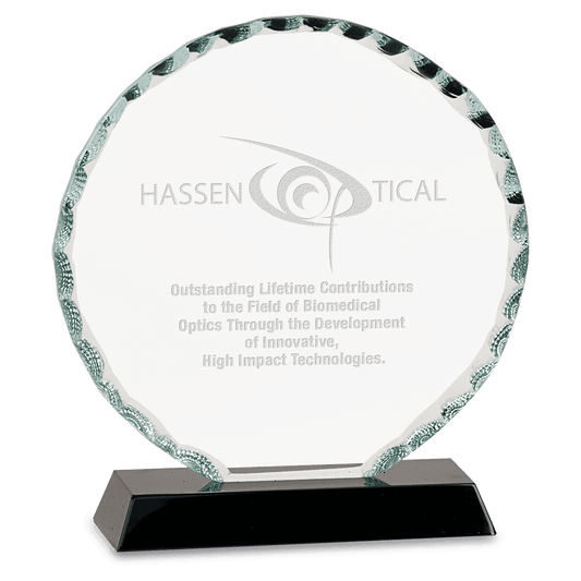 5" Round Facet Glass on Black Base crystal award laser engravable