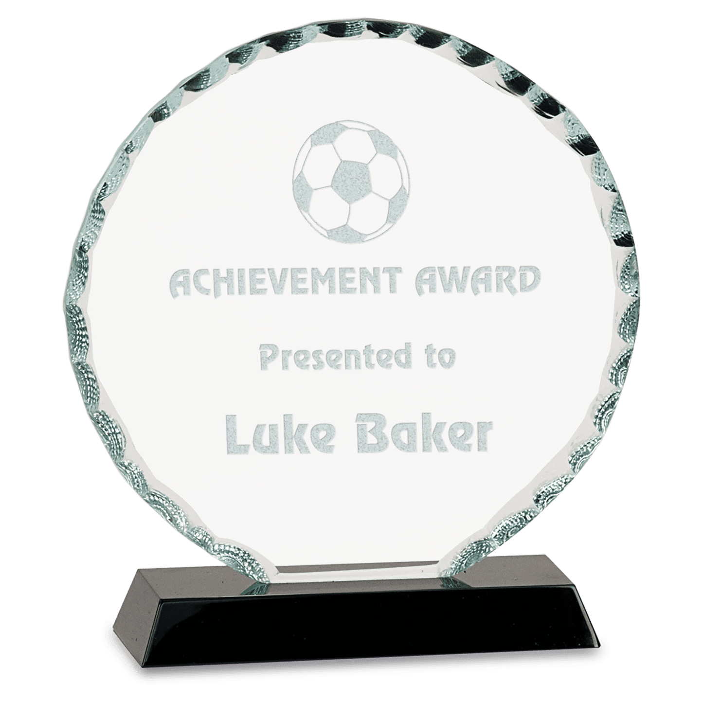 6 1/2" Round Facet Glass on Black Base crystal award laser engravable