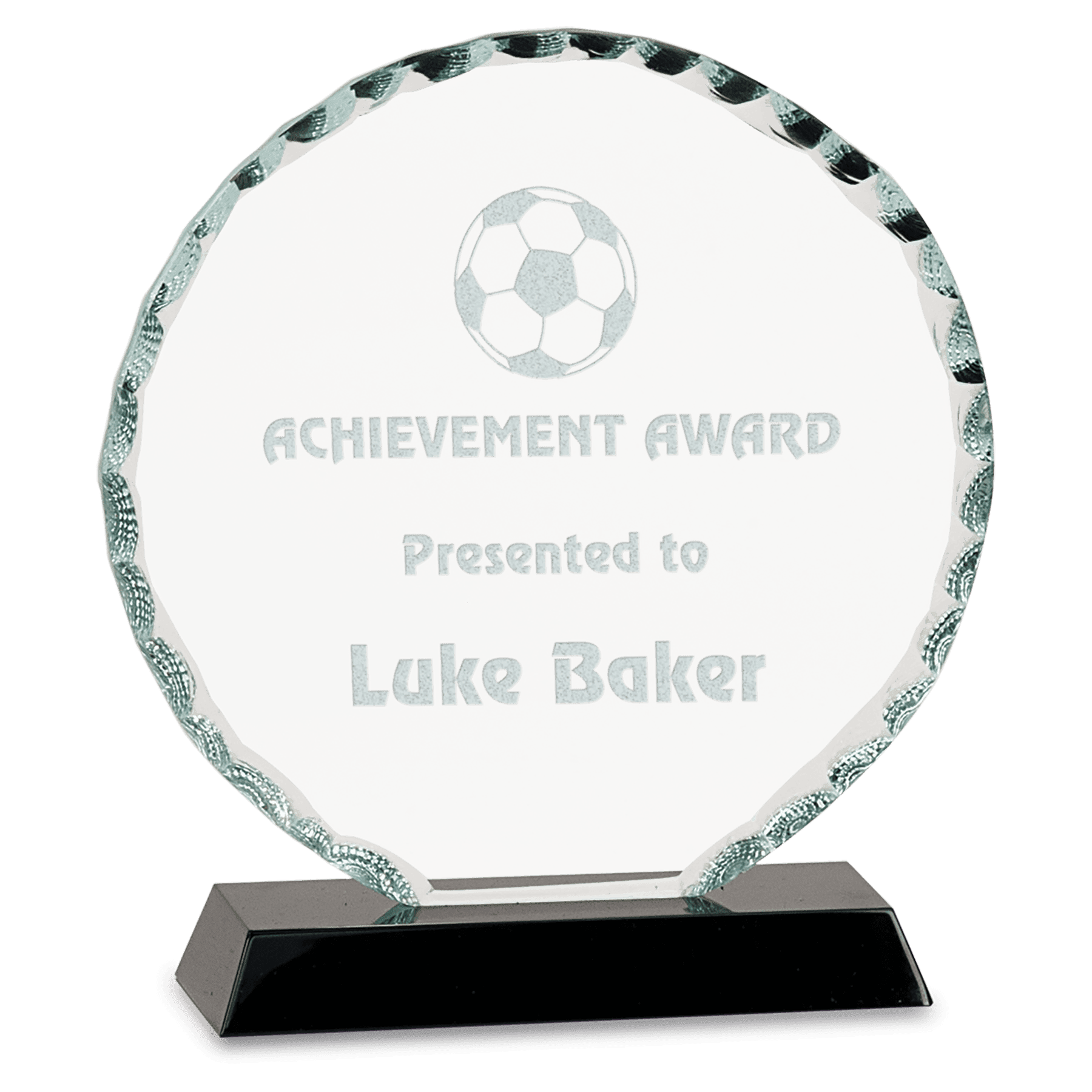 6 1/2" Round Facet Glass on Black Base crystal award laser engravable