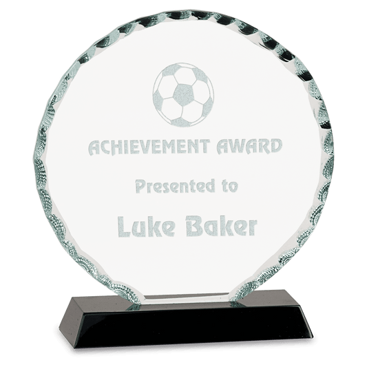 6 1/2" Round Facet Glass on Black Base crystal award laser engravable