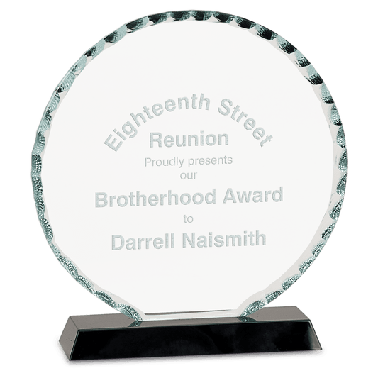 7 1/2" Round Facet Glass on Black Base crystal award laser engravable