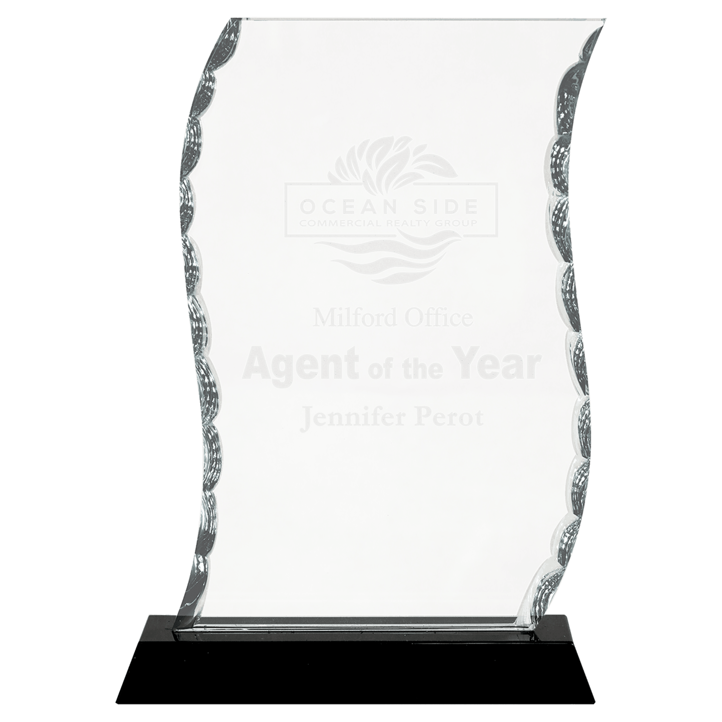7 1/2" Scroll Facet Glass on Black Base crystal award laser engravable