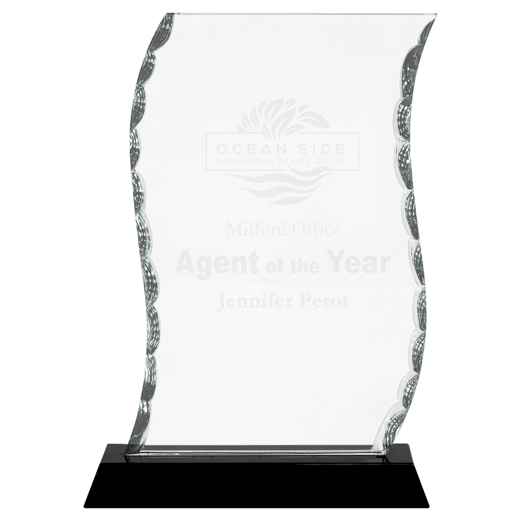 7 1/2" Scroll Facet Glass on Black Base crystal award laser engravable