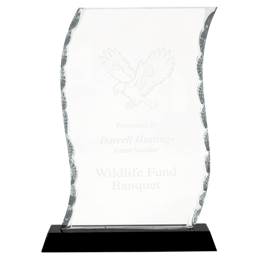 8 1/4" Scroll Facet Glass on Black Base crystal award laser engravable
