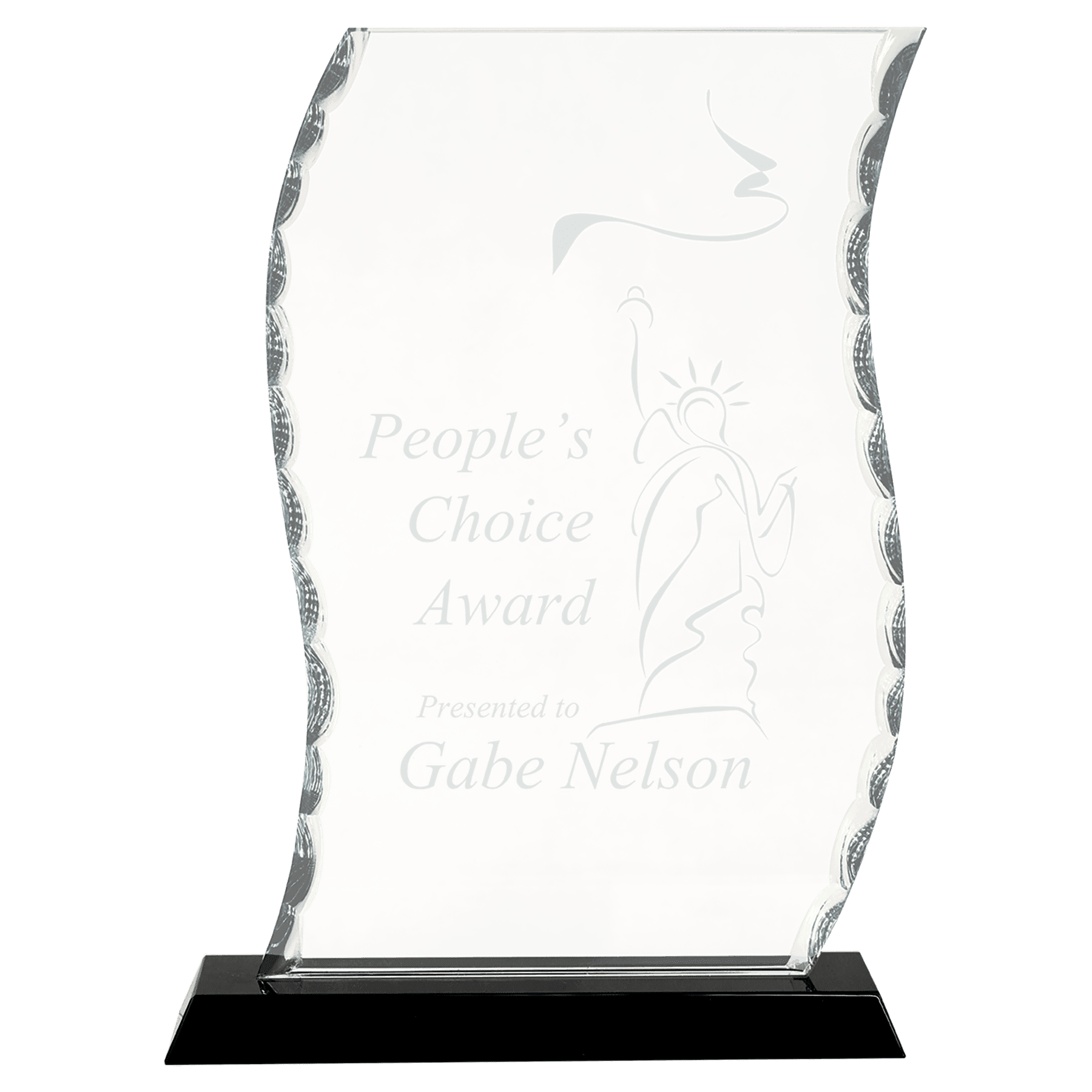 9 1/2" Scroll Facet Glass on Black Base crystal award laser engravable