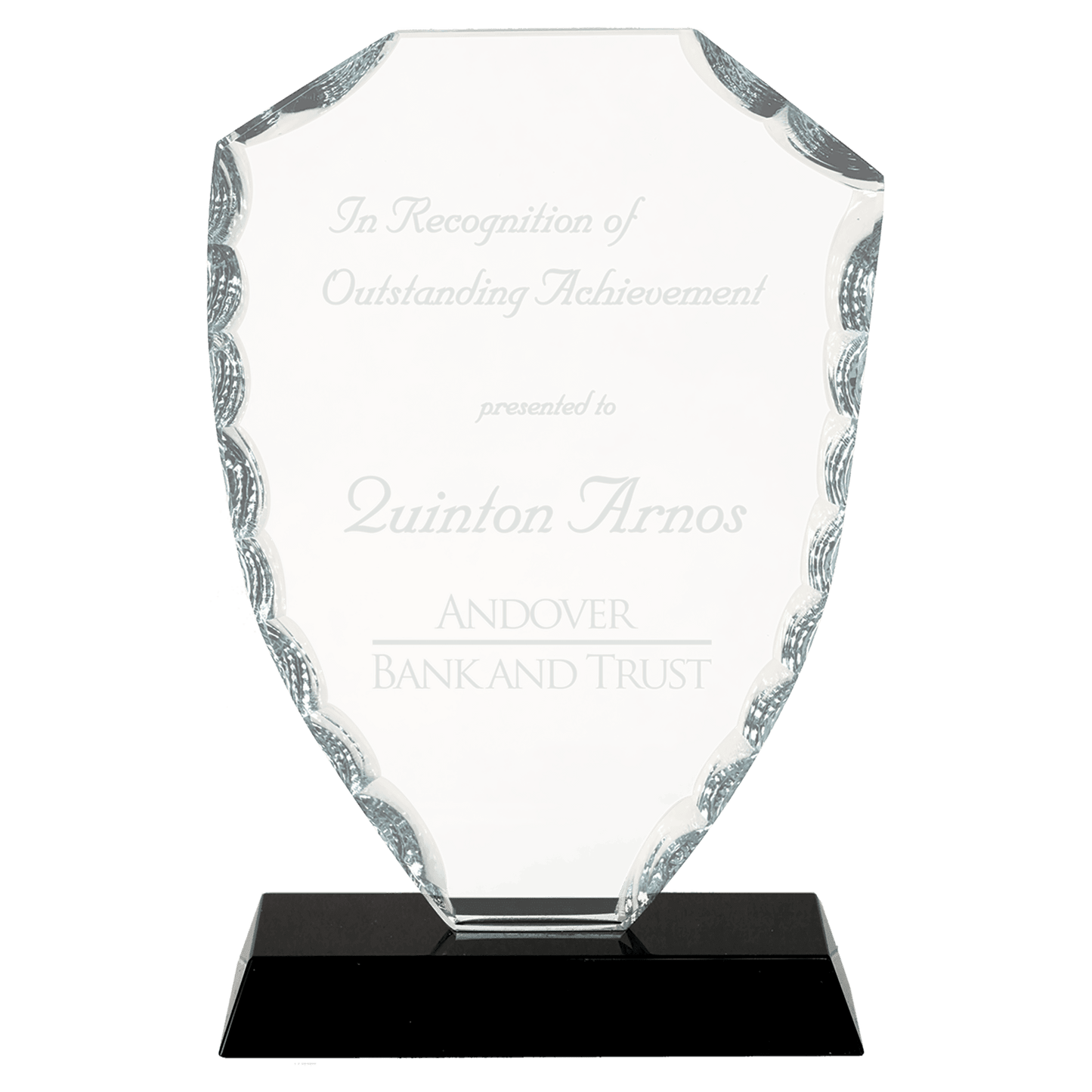 6 1/2" Shield Facet Glass on Black Base crystal award laser engravable