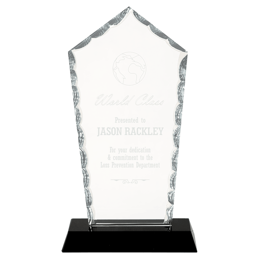 7 3/4" Diamond Facet Glass on Black Base crystal award laser engravable