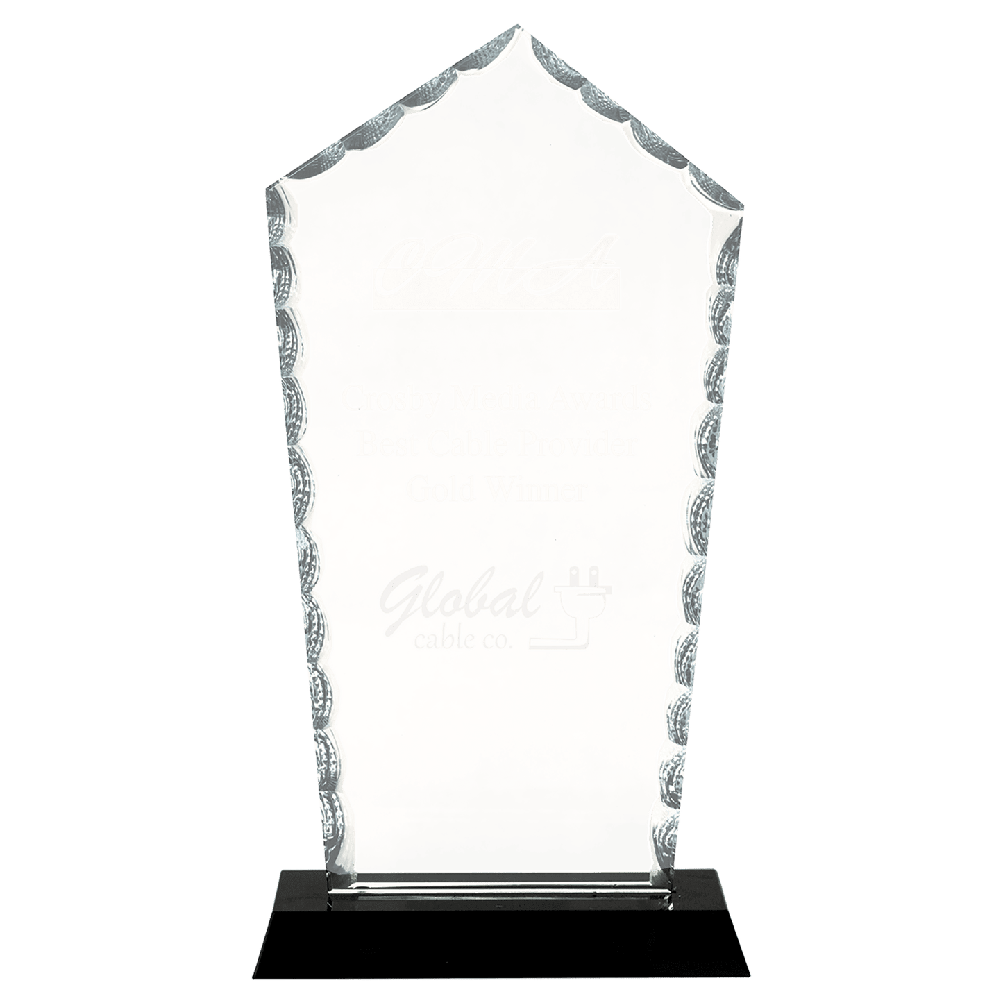 9 3/4" Diamond Facet Glass on Black Base crystal award laser engravable