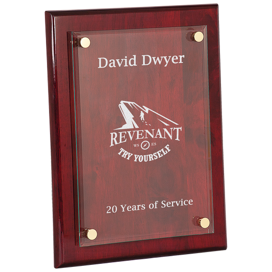 9" x 12" Piano Finish Floating Glass Plaque crystal award laser engravable