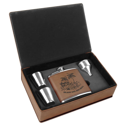 Dark Brown 6 oz laser engravable leatherette flask personalized gift