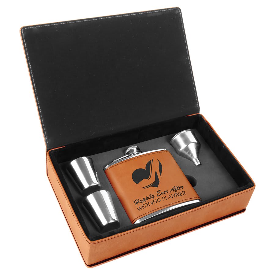 Rawhide 6 oz laser engravable leatherette flask personalized gift