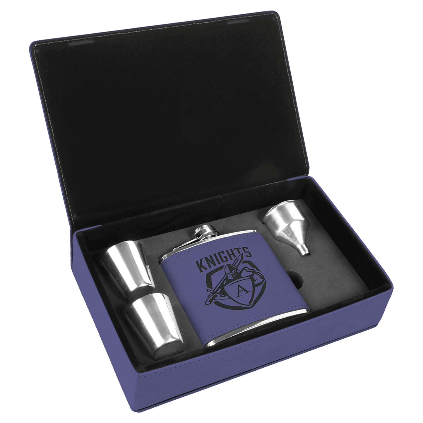Purple 6 oz laser engravable leatherette flask personalized gift