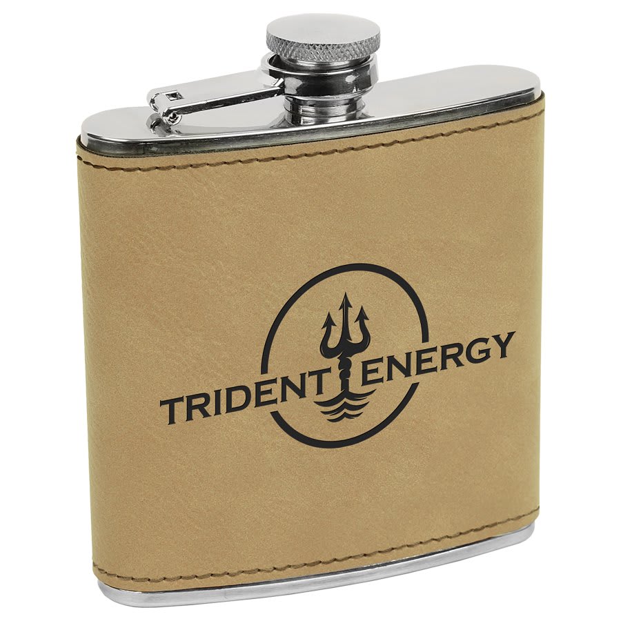 Light Brown 6 oz laser engravable leatherette flask personalized gift