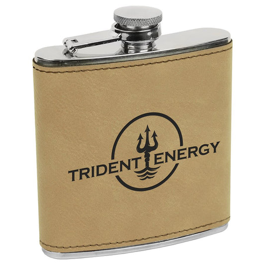 Light Brown 6 oz laser engravable leatherette flask personalized gift