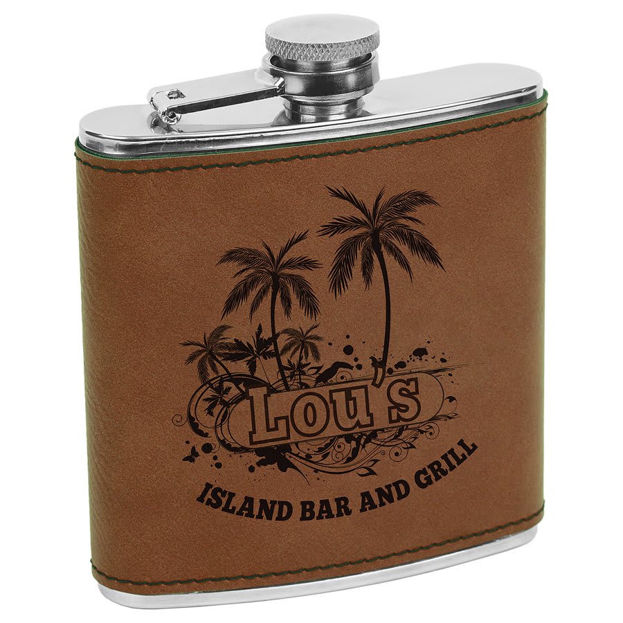 Dark Brown 6 oz laser engravable leatherette flask personalized gift