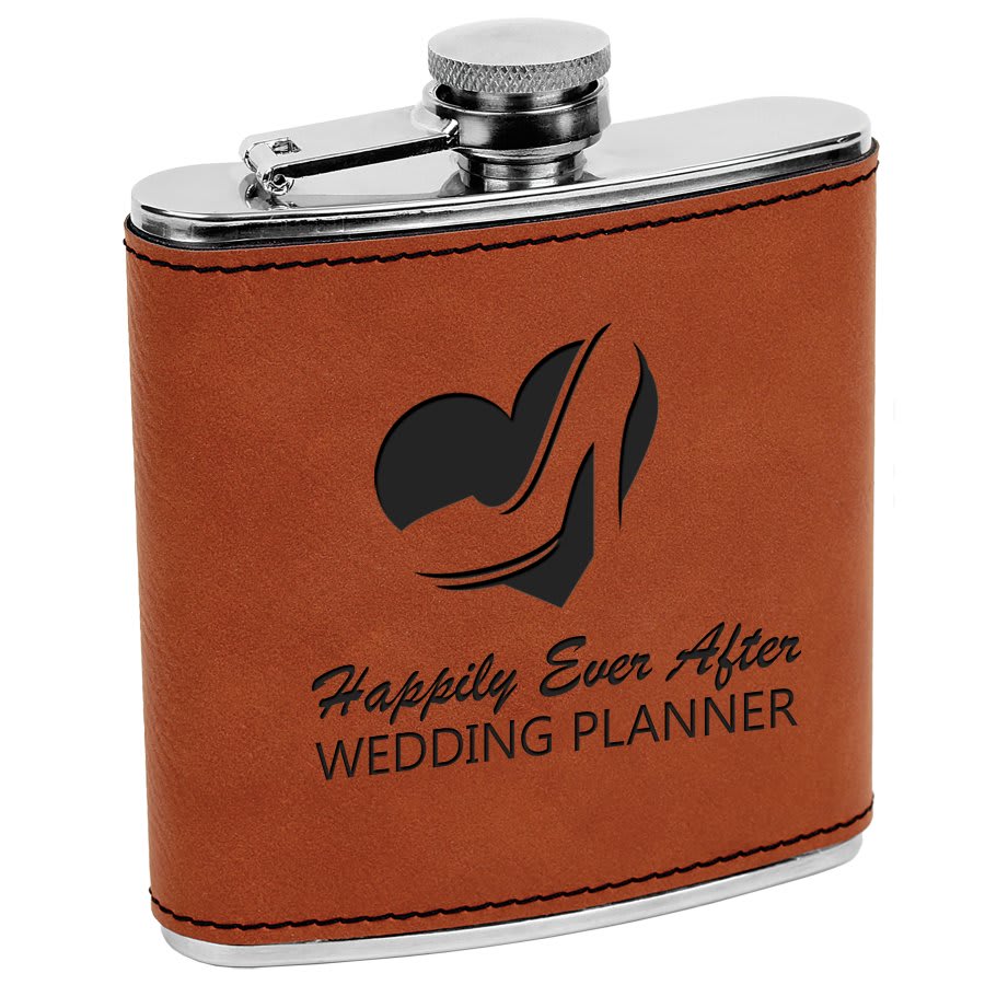 Rawhide 6 oz laser engravable leatherette flask personalized gift