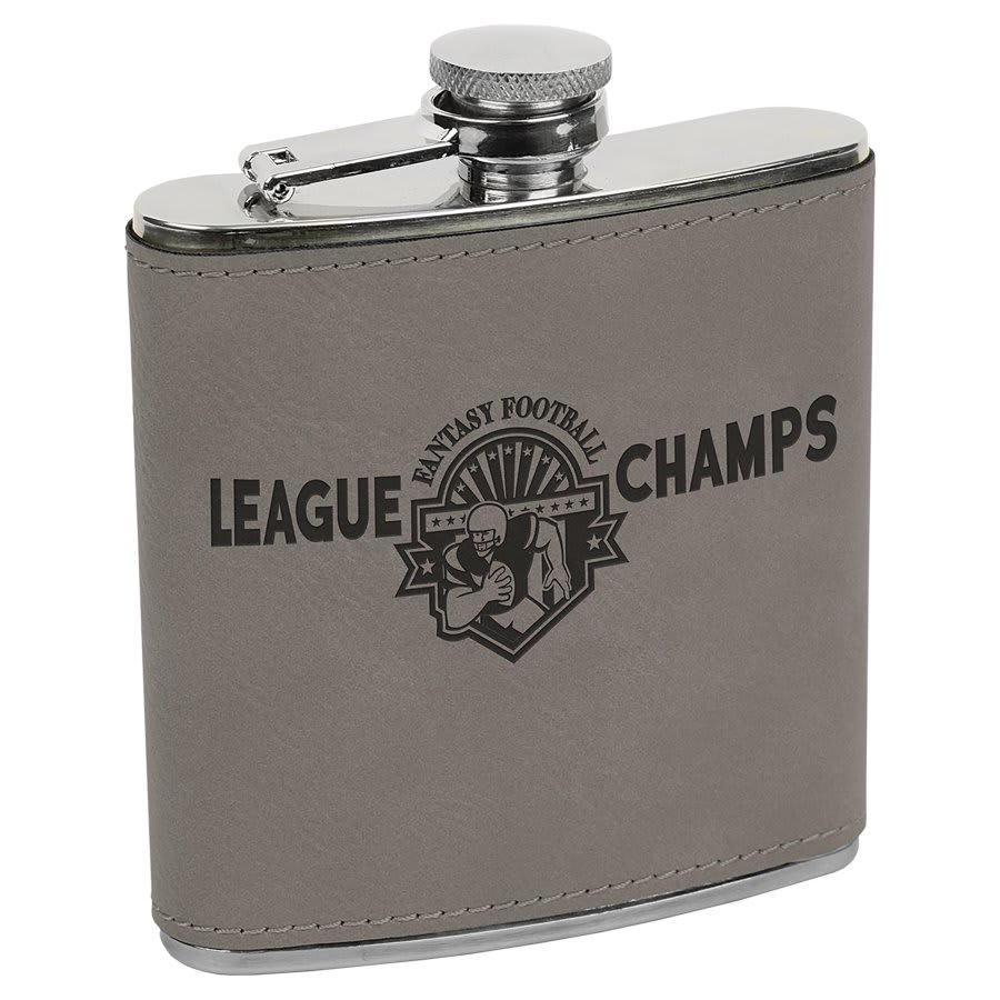Gray 6 oz laser engravable leatherette flask personalized gift