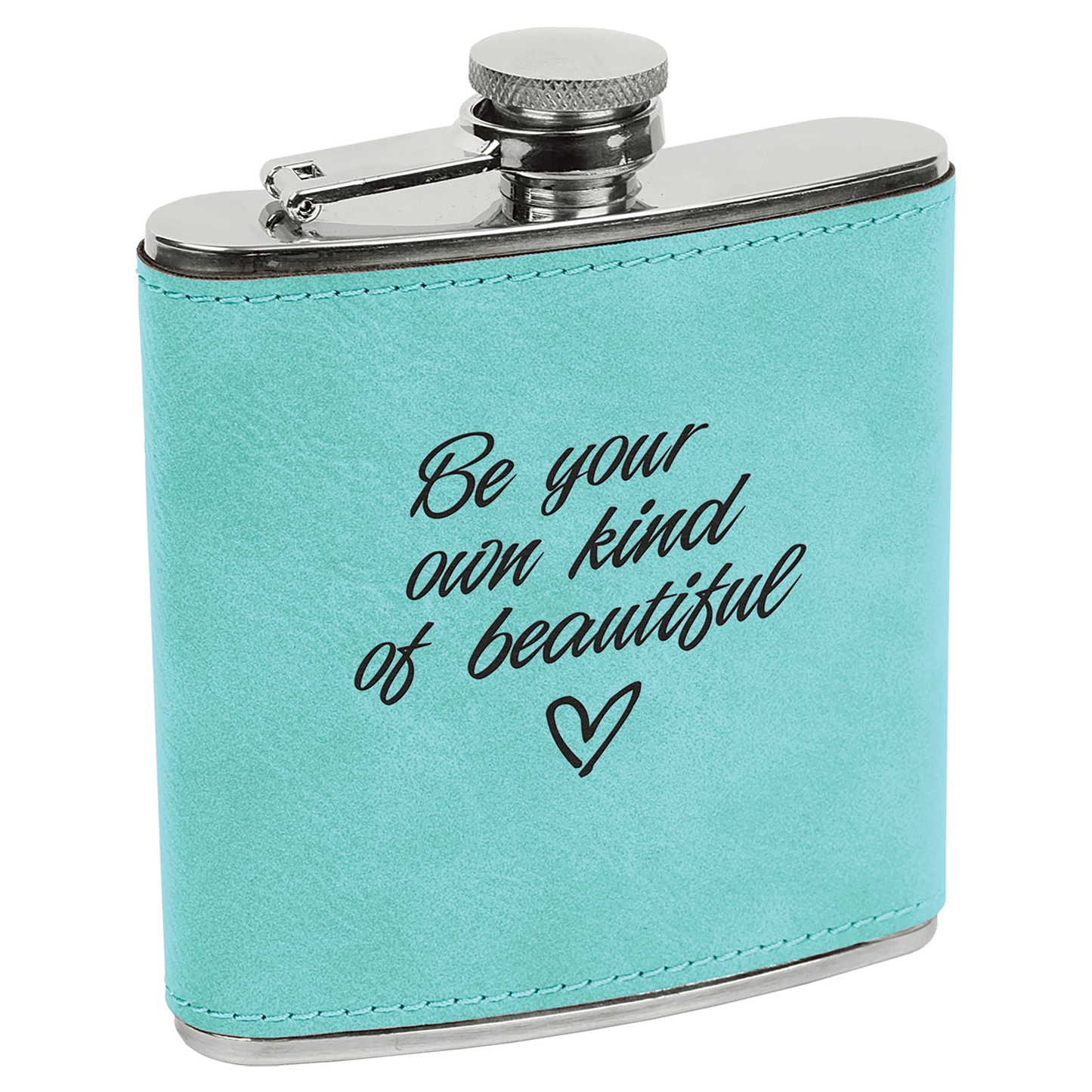 Teal 6 oz laser engravable leatherette flask personalized gift