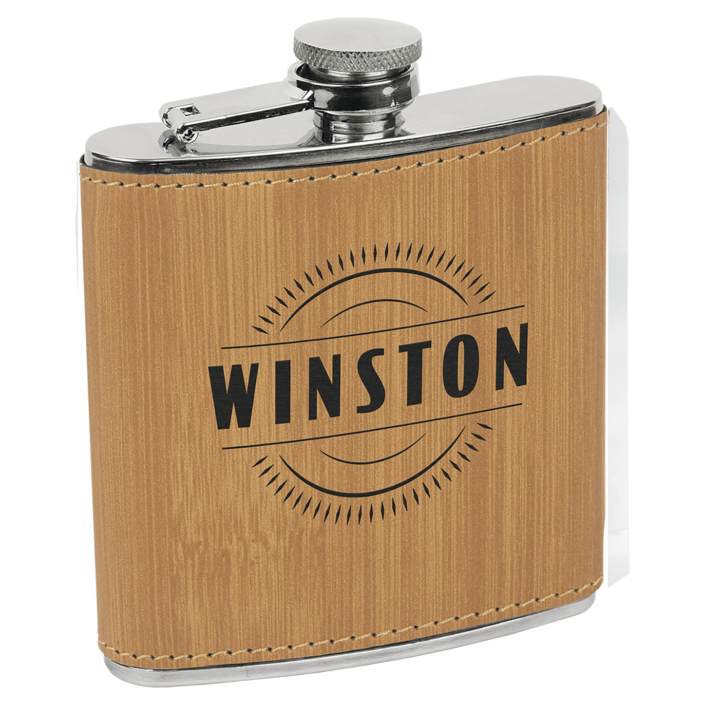 Bamboo 6 oz laser engravable leatherette flask personalized gift